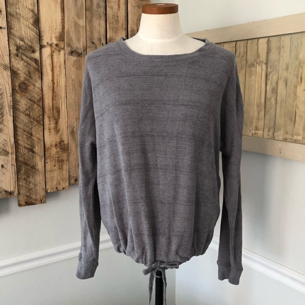 THREE DOTS Pullover Sweater Velour Knit Scoop Neck Charcoal Grey Women Size M